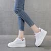 2026 Spring Summer Women's White Platform Sneakers Genuine Leather Wedge Hidden Heel 7cm Casual Walking Shoes Breathable