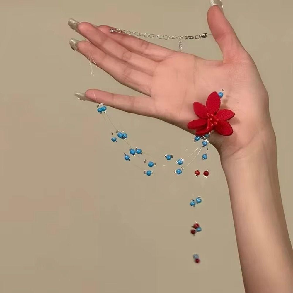Contrasting Color Collarbone Chain High-end Women's Necklace Elegant Beaded Flower Necklace  Women