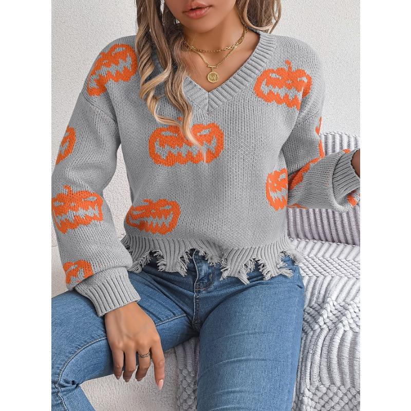 Toamnă și Iarnă Halloween Color-blocking Dovleac Pulover cu Mâneci Lungi Haine pentru Femei