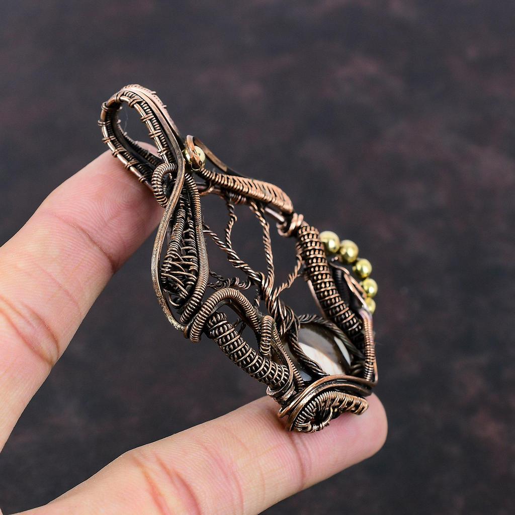 Tree Of Life Peanut Wood Jasper Pendant Copper Wire Wrapped Pendant Gemstone Pendant Wonderful Copper Jewelry Gift For Her Handmade Pendant
