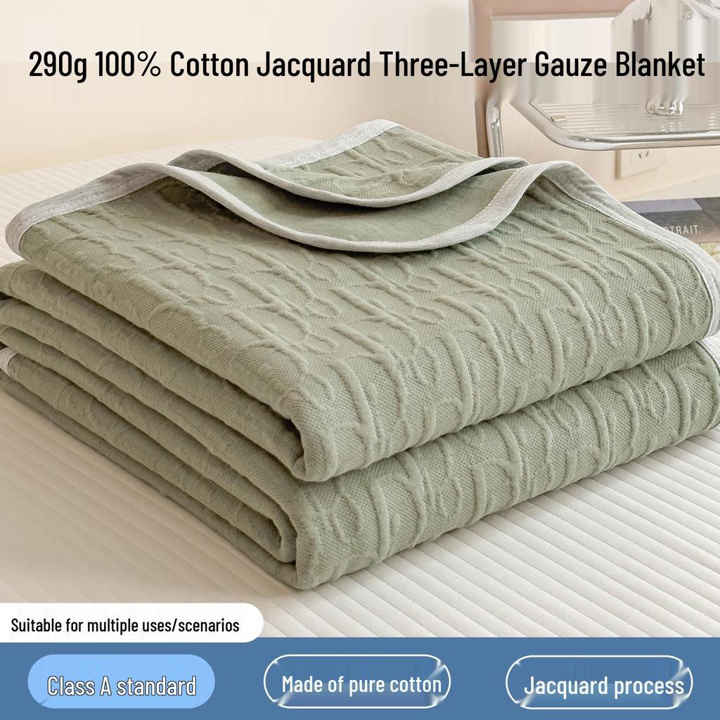 Class A Pure Cotton Three-Layer Gauze Blanket: Summer Cool, All-Season Jacquard Nap & Air Conditioning Quilt