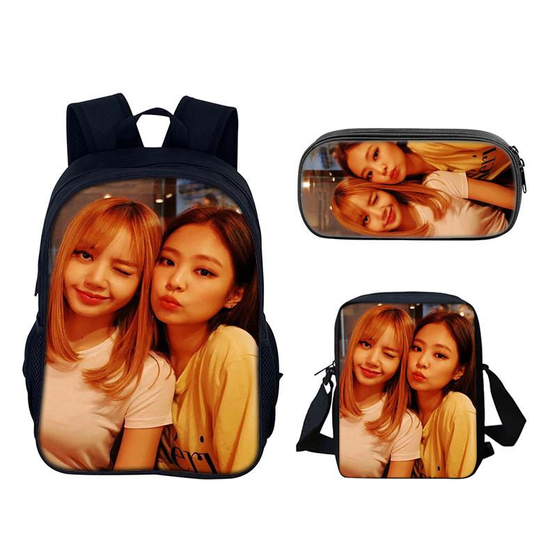 Set de Mochila Estudiantil Blackpink con Material de Nylon y Diseño Creativo para Uso Diario