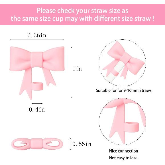 6 Pcs Bow for Stanley Straw Topper, Cute Straw Toppers Silicone Cup Covers Reble Cup Cap Covers Cap 0.4 In/10mm for Stanley 30&40 Oz Tumbler
