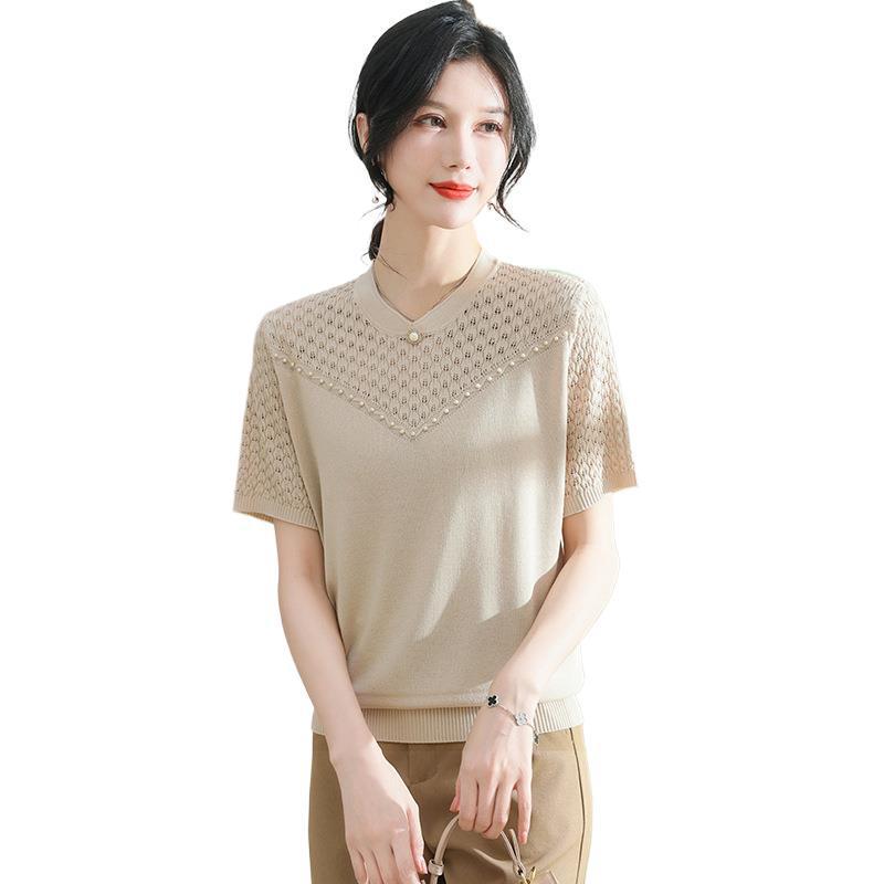 Mom's Summer 2026 Elegant Ice Silk Short-Sleeve Top for Middle-Aged & Elderly Women - Perfect for Mother's Day.
