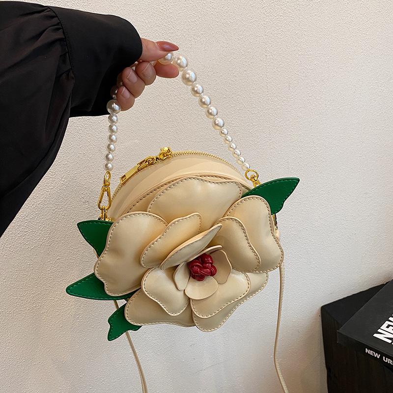 Small-scale Designed Flower-shaped Small Round Bag, Single Shoulder Cross-body Bag, Pearl Handbag for Formal Events