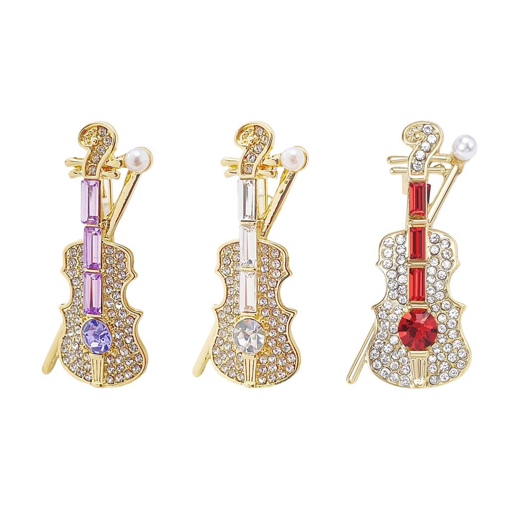 Elegant Crystal Violin Pearl Brooch Pin Jewelry for Music Lovers and Fashion Enthusiasts Lapel Pin for Music Event