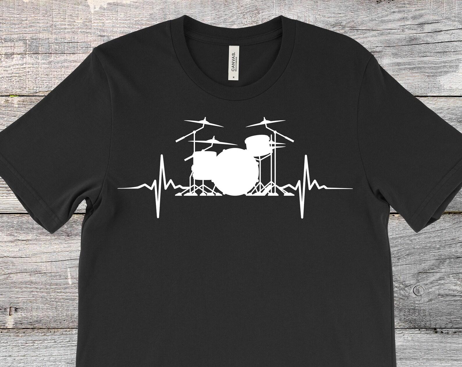 Drums Heartbeat Rock Music Drumming Lover Gifts Band Member Drummers T-Shirt, Drum Kit Owner Gift, Cool Drumset, Musicians Dad Present, 120