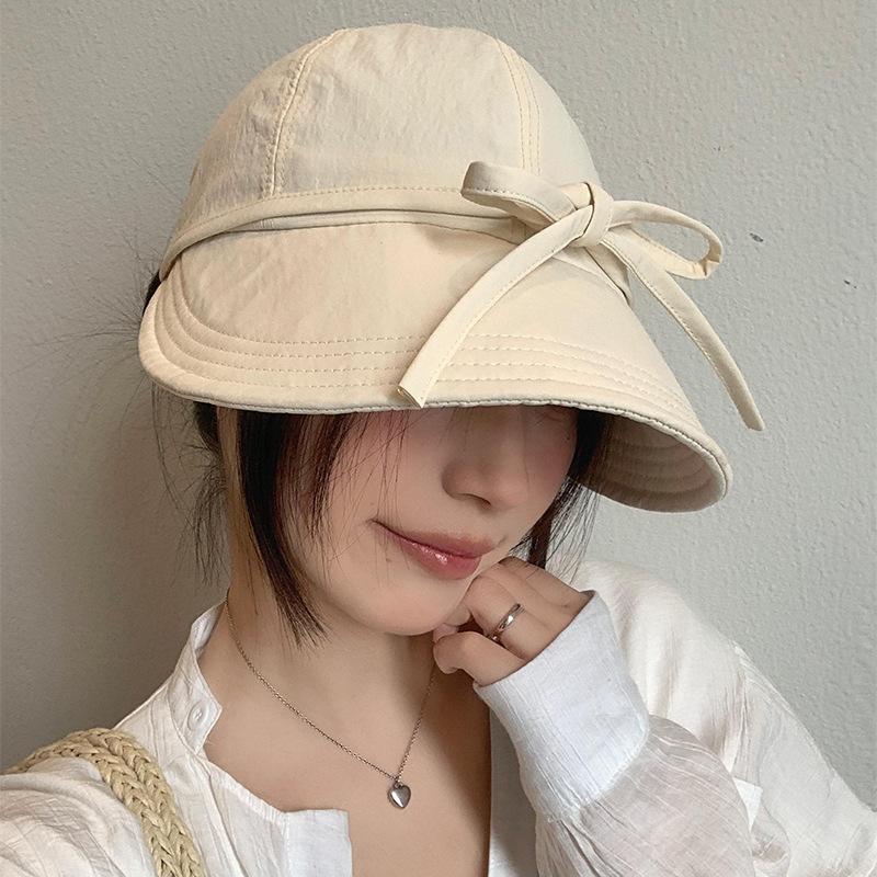 Summer Quick Drying Bucket Hat for Women Fashion Solid Color Bowknot Wide Brim Sunshade Duck Tongue Cap Girls Outdoor Hat