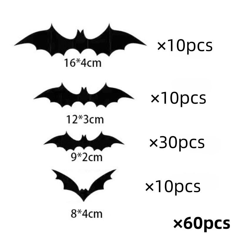 

60Pcs 3D Black Bats & Spiders Wall Decor PVC Stickers Waterproof Halloween Party Decorations for Windows Bats & Spiders Themed