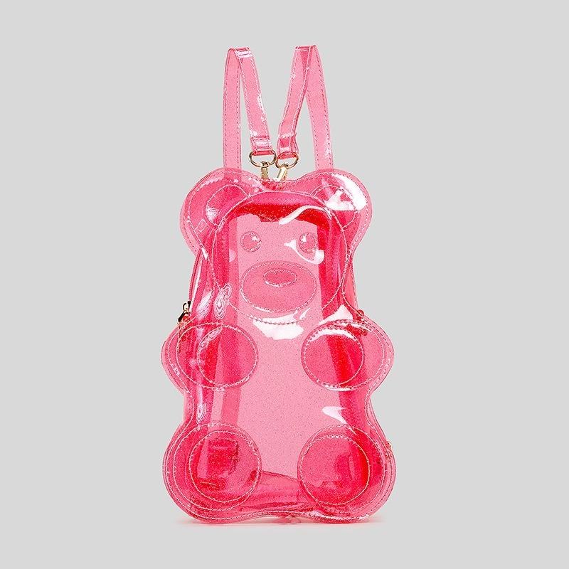 New cute transparent bear gummy backpack going out to play children's messenger bag PVC jelly bag