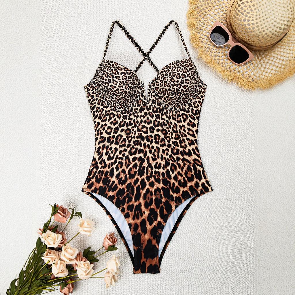 New sexy gradual change leopard print tights hard cup with steel tray swimsuit summer beach wear