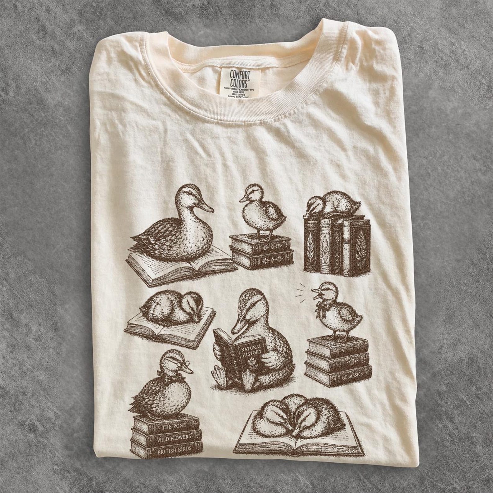 Vintage Reading Ducks Shirt, Book Lover Cottagecore Tee, Whimsical Bibliophile Gift, Cozy Library Duck Apparel XL