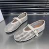 Fashion 2025 New Women Sandals Designer Mesh Mary Jane Shoes Ladies Luxury Crystal Rhinestone Fishnet Flat Shoes Women Plus Size Loafers