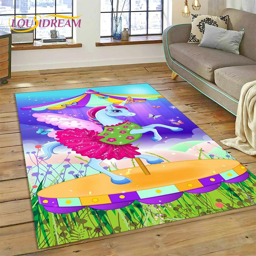 3D Cartoon Cute Unicorn Animal Carpet Rug for Home Living Room Bedroom Sofa Doormat Decor,Child Play Area Rug Non-slip Floor Mat