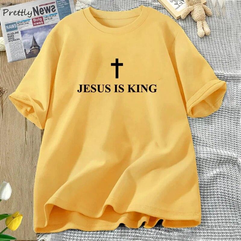 Jesus ist König T-Shirt Damen Baumwolle Kreuz Glaube Christliches T-Shirt Unisex Kurzarm Religiöses T-Shirt Damen Kleidung Streetwear Unisex