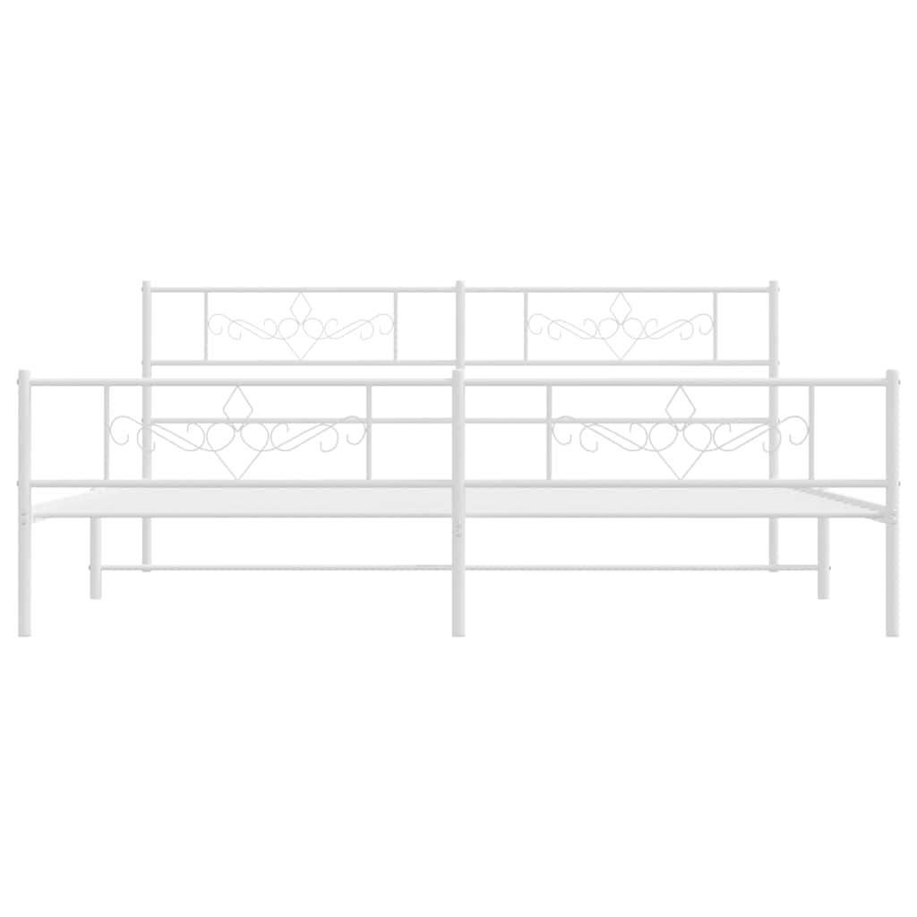Metal Bed Frame with Headboard and Footboard White 193 x 203 cm