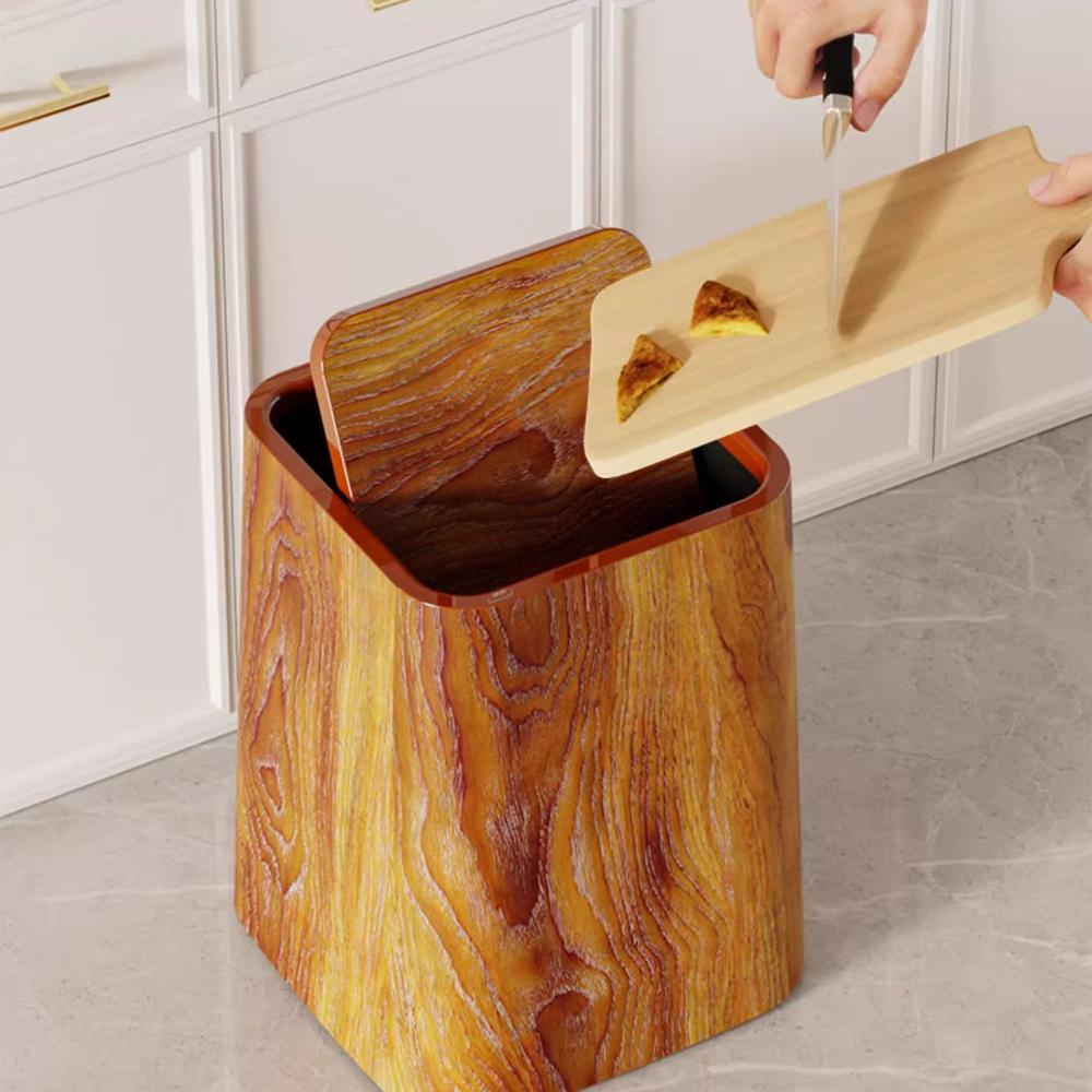 Retro Square Wood Pattern Wastebasket Waterproof Trash Can Bathroom Recycle Bin Large Capacity Garbage Bin Kitchen Accessories