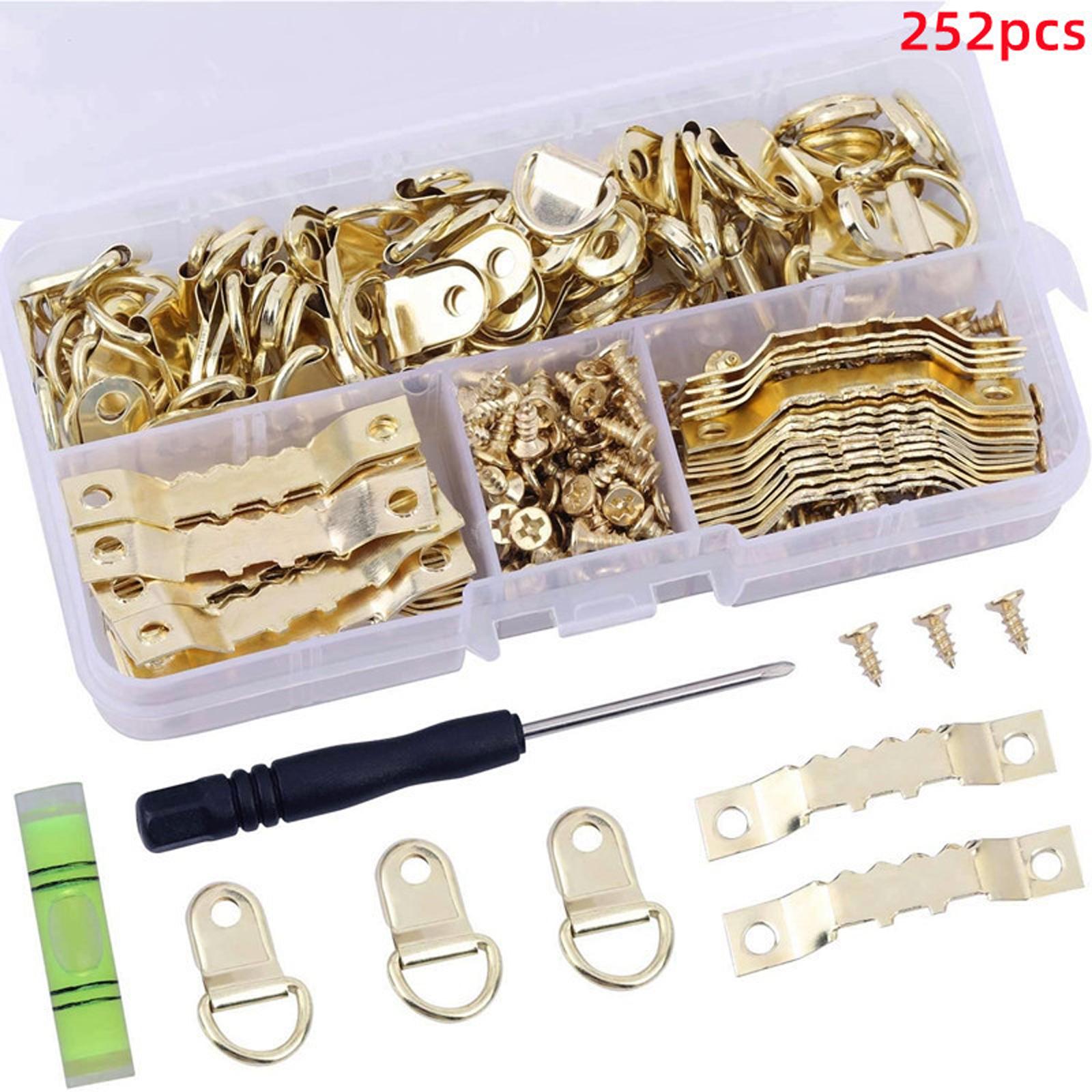 

252PC Ring Picture Frame Hanger and Sawtooth Photo Hanging Hardware Set with Screws and Spirit One Size золотой