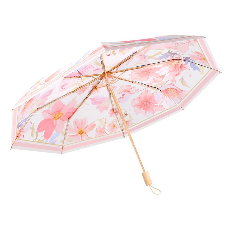 Manual Vinyl Three-fold Sunscreen, UV Protection, Weather and Rain Dual-purpose Folding Double-layer Color Can Straighten Hair