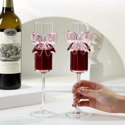 Wine Glass Champagne Flutes with 3D Pink Butterfly Decoration Faux Crystal Glass Wedding Party Anniversary Wine Glasses