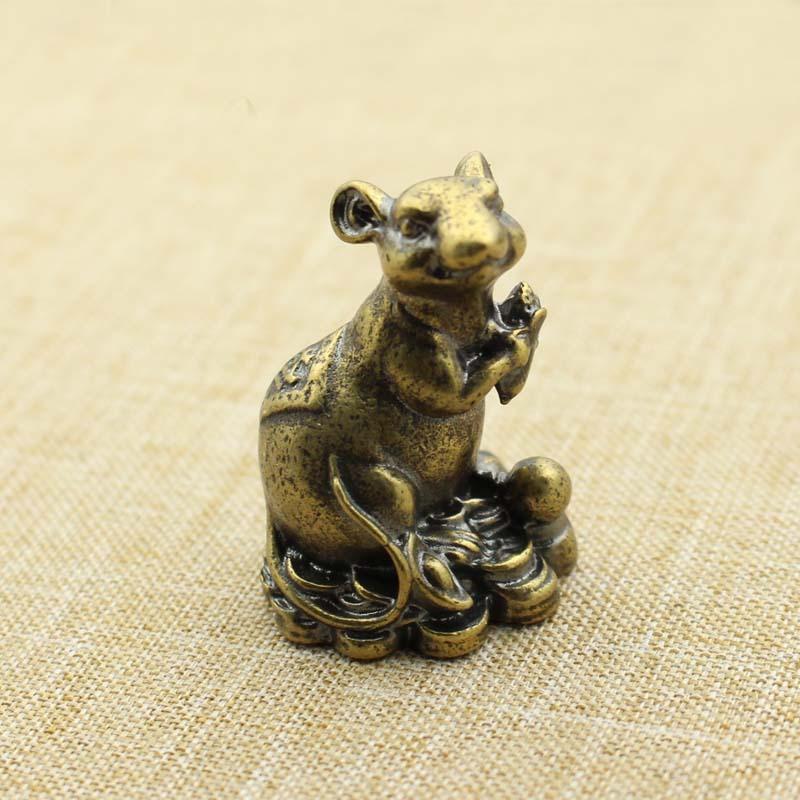 1pc Retro Brass Mouse Ornament,Lucky Mouse,Peach Figurine Miniatures,Cute Rat,Lucky Animal,Small Desktop,Home Decor