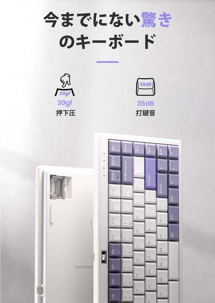 NiZ Tastatur Kapazitive Drahtlose Tastatur mit englischen PBT-Tasten, kompatibel mit Windows und dedizierten 30g Tasten und 99 Hellviolett, kompatibel mit und Linux