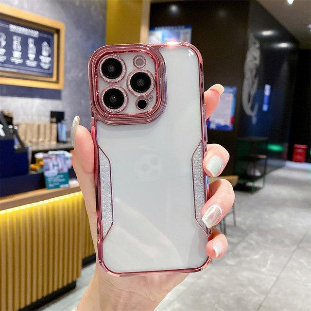 Clear Plating Bumper Phone Case For Iphone 14 13 12 11 Pro Max 14 Plus 14pro Shockproof Lens Protection Transparent Back Cover