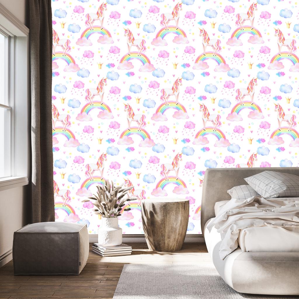 Pastel Unicorns and Rainbows Wallpaper for Living Room and Bedroom 50x1000