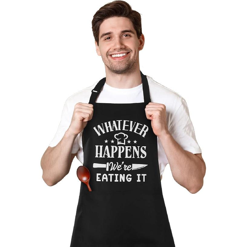 Funny Aprons for Men, Professional Kitchen Cooking Aprons with Two Pockets, Adjustable Chef Apron Bib Apron Gift