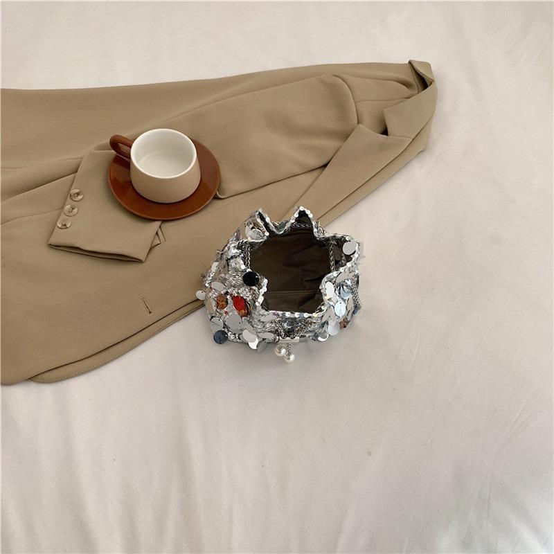 Niche Texture Sequined Chain Small Bag Women's New Versatile Fashion Oblique Span Small Square Bag Shoulder Bag