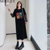 MODIQUE Jesień Plus Size Nowe Długie Sukienki Kobiety Luźne Sukienki w Słodki Nadruk Kwiatowy Kobieta Podstawowe Casual Długi Rękaw Szyty O-Neck Spódnica