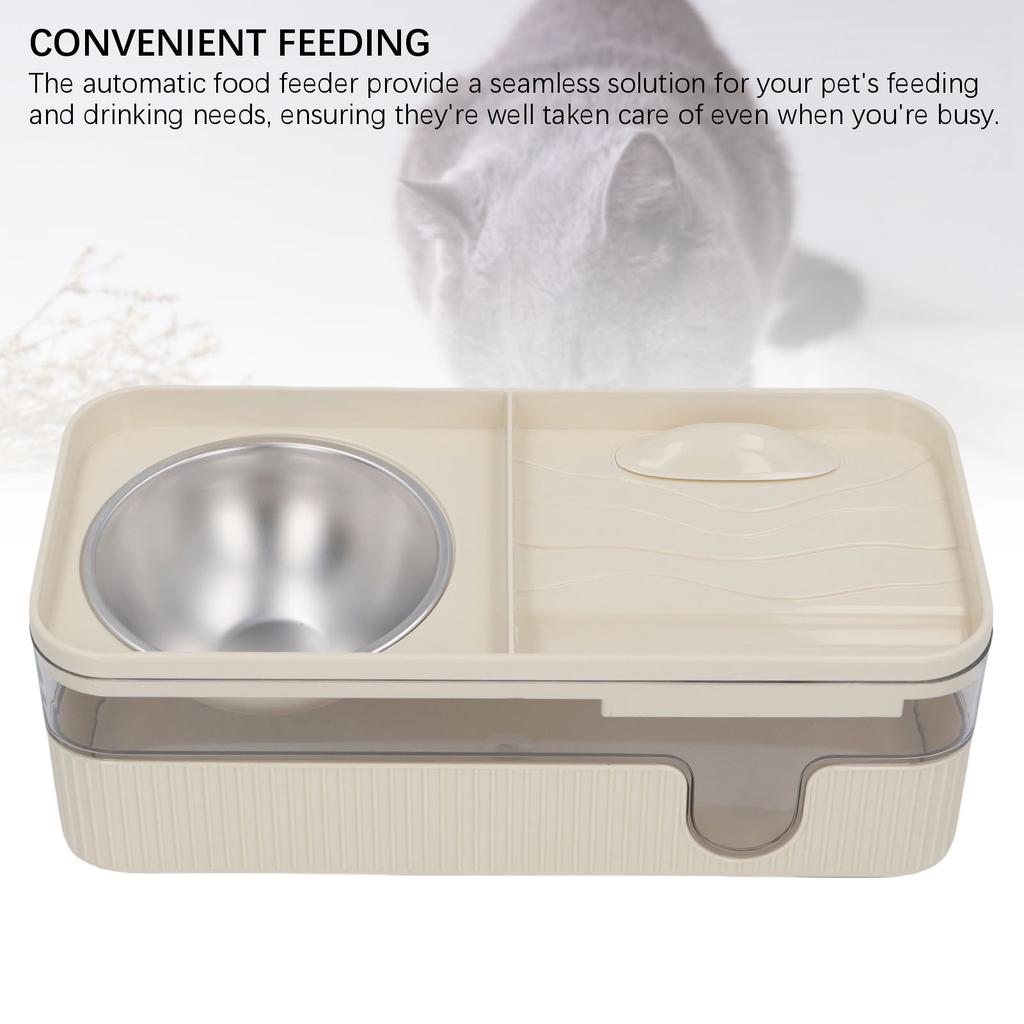 Automatic Cat Feeder and Water Dispenser with Stainless Steel Bowl Large Capacity Pet Food Bowl Waterer Set