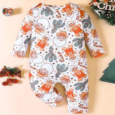 Infant Baby Cute Christmas Pattern Full Print Jumpsuit Long Sleeve Romper