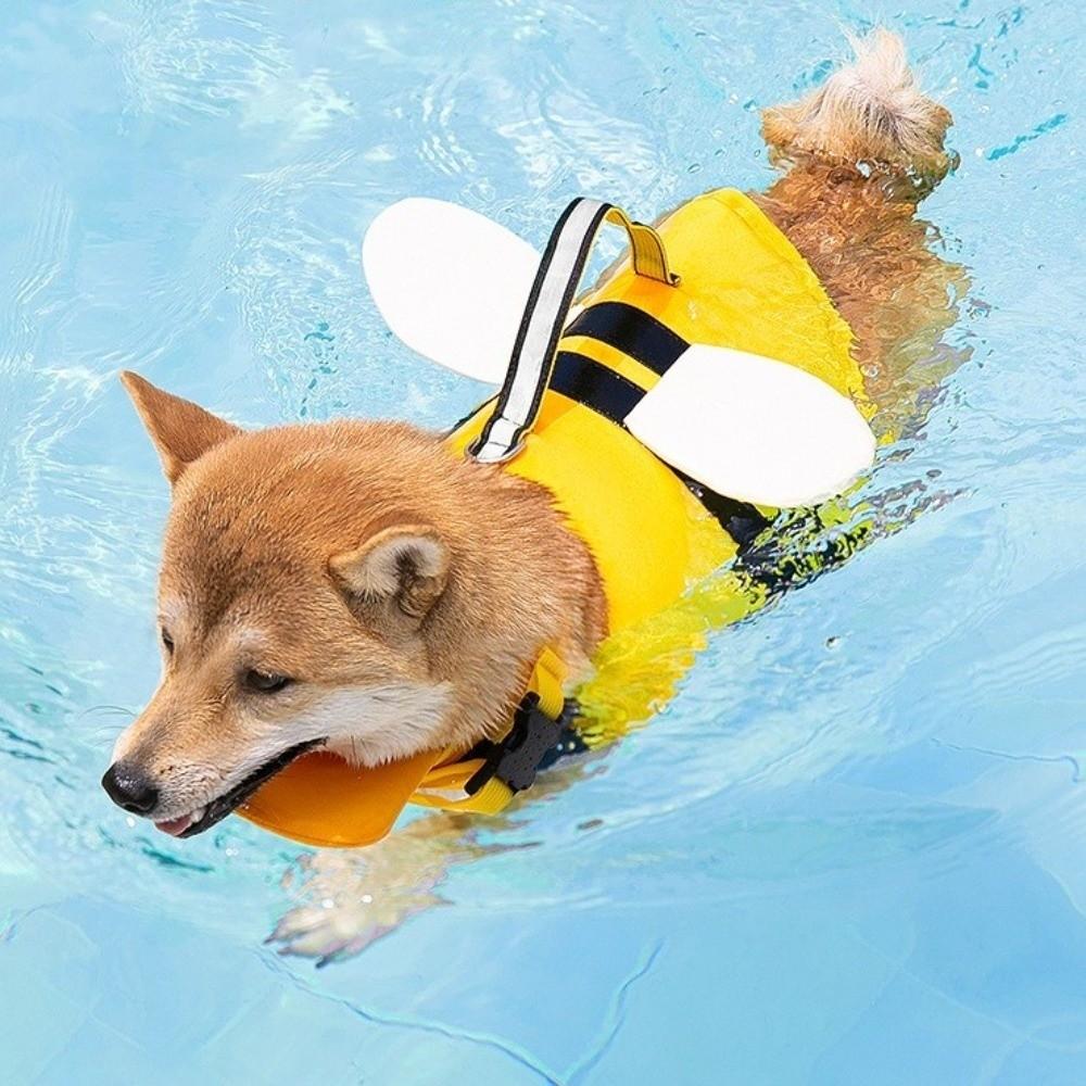 Gilet di salvataggio regolabile per cani a forma di ape/dinosauro, costume da bagno impermeabile per cani, alta galleggiabilità, maniglia di sicurezza, vestiti per cani da surf