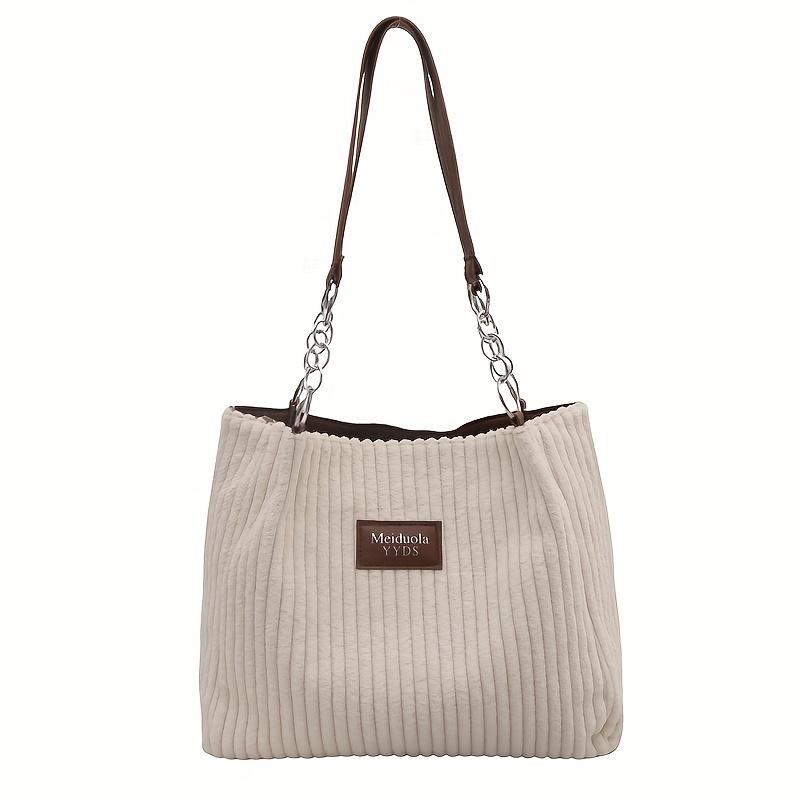 An Elegant Corduroy Handbag for Women,Featuring A Chain Shoulder Strap,Spacious Design,Perfect for Daily Commuting,with A Polyester Lining,Zip Closure