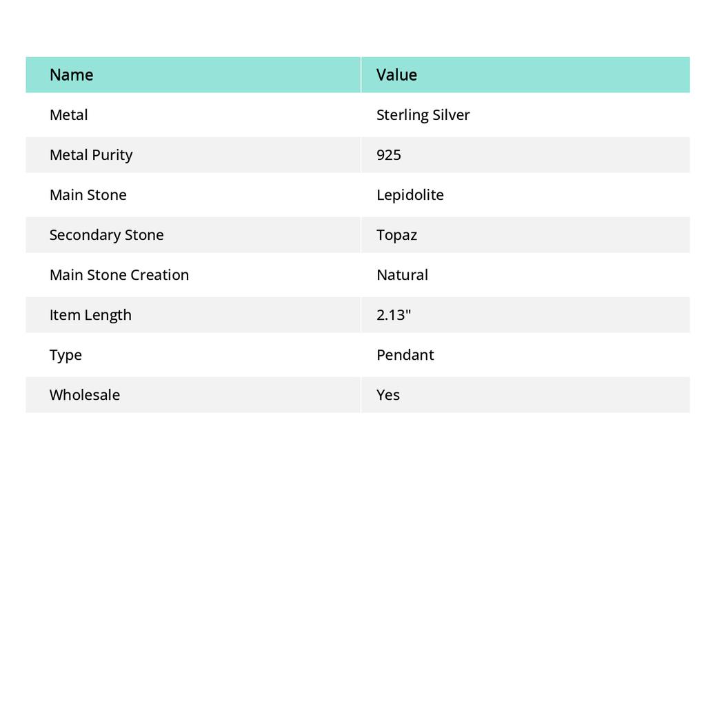 Natürlicher Lepidolith, Topas Edelstein 925 Sterling Silber Anhänger 2,13" F2B93