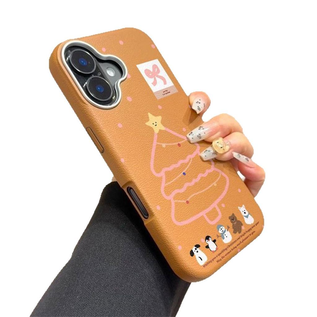 Cartoon Tier Weihnachtsbaum Handyhülle für IPhone Handyhülle mit Schlüsselbandloch Ledertextur Stoßfeste Hülle Schutzhülle