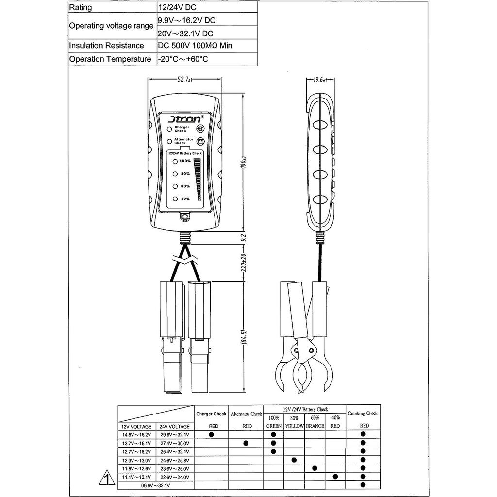 12V/24V DC Car Battery Tester with LED Light Machine Diagnostic Tester for Cars Motorcycles Trucks Battery Check