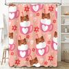 Pink Cup Cat Shower Curtain Cute Animal Print Decorative Bathroom Liner Set for Home Decoration Accessories (180 x 180cm) Free S