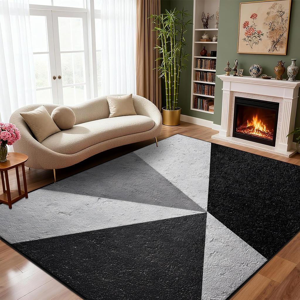 Minimalist Geometry Carpet Light Luxury Living Room Easy Clean Fluffy Black Grey Rug Non-slip Customizable Mats Short Velvet