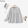 ZANZEA Women Casual Round Neck Loose Long Sleeve Stripe Blouse