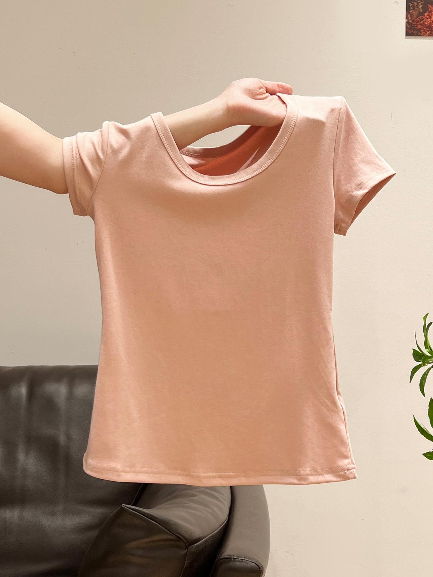 

Solid color shoulder crew neck Lyocell short-sleeved t-shirt women s new summer slim-fit bottoming shirt U-neck top women s 2XL рожевий