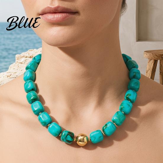 Beautiful Beaded Choker Chunky Colorful Resin Beads Necklace Boho Everyday