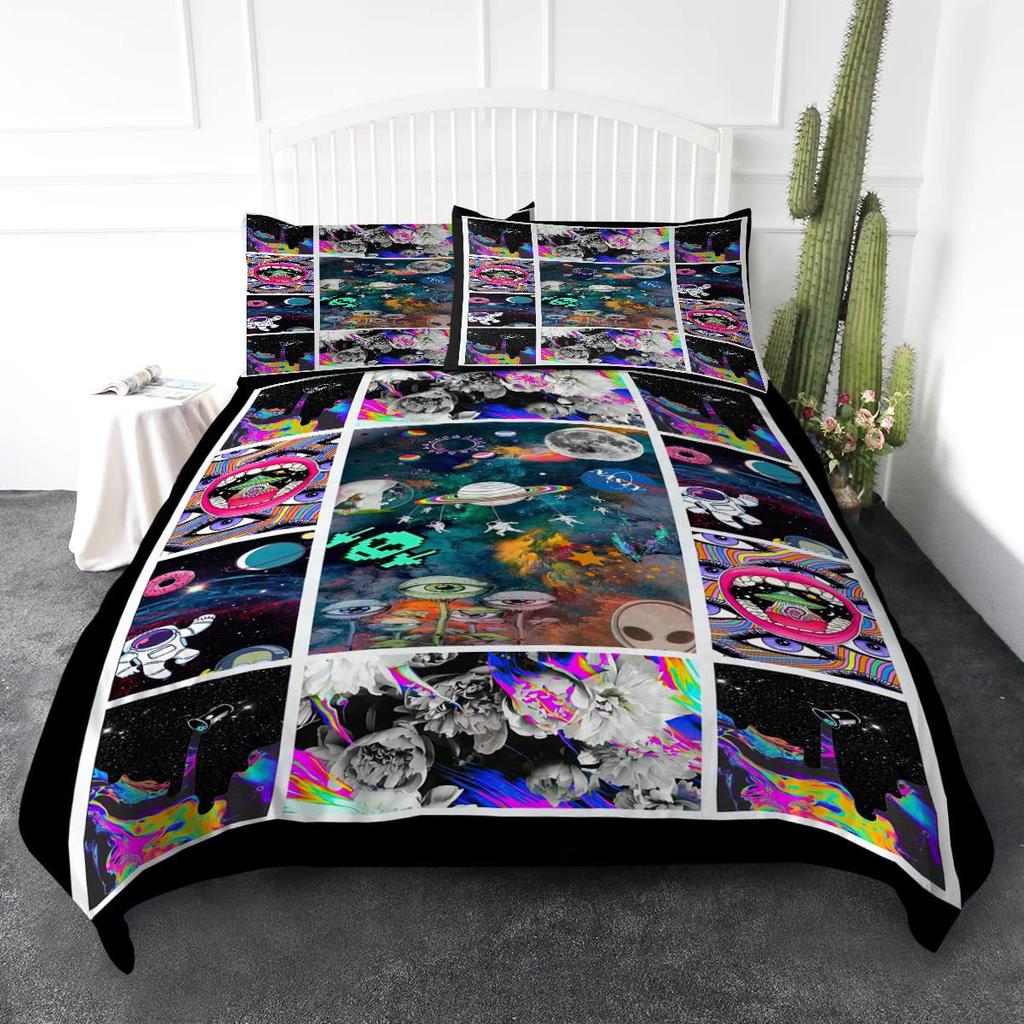 Outer Space Astronaut Bedding Three-Piece Quilt Cover