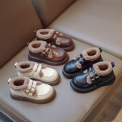 Prinzessinnenschuhe aus Baumwollfleece für Mädchen – Britischer Stil, Herbst/Winter 2025, warme und dicke Schuhe mit weicher Ledersohle