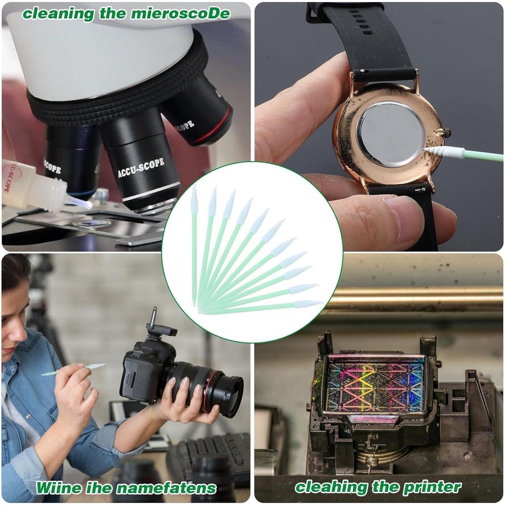 Mollytek Industrial Cotton Sponge Precision Cotton Swabs for Optical and 65mm Total Length Total 200-Pack Swabs, Sticks, Swabs, Ultra-Fine Tip,