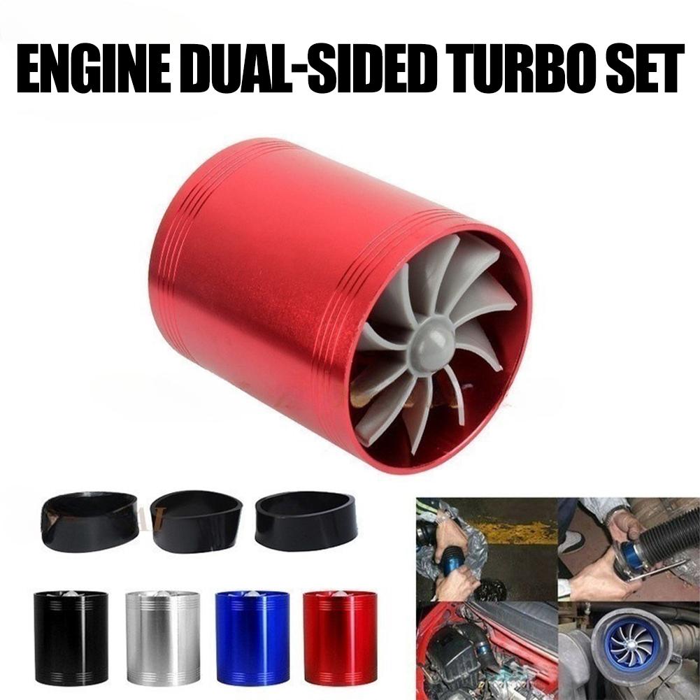 Car Air Turbine Refit Turbo Gas Fuel Oil Saver Dual Fan Turbo Supercharger Turbine Fit For Air Hose Dia 65-74mm T7K6