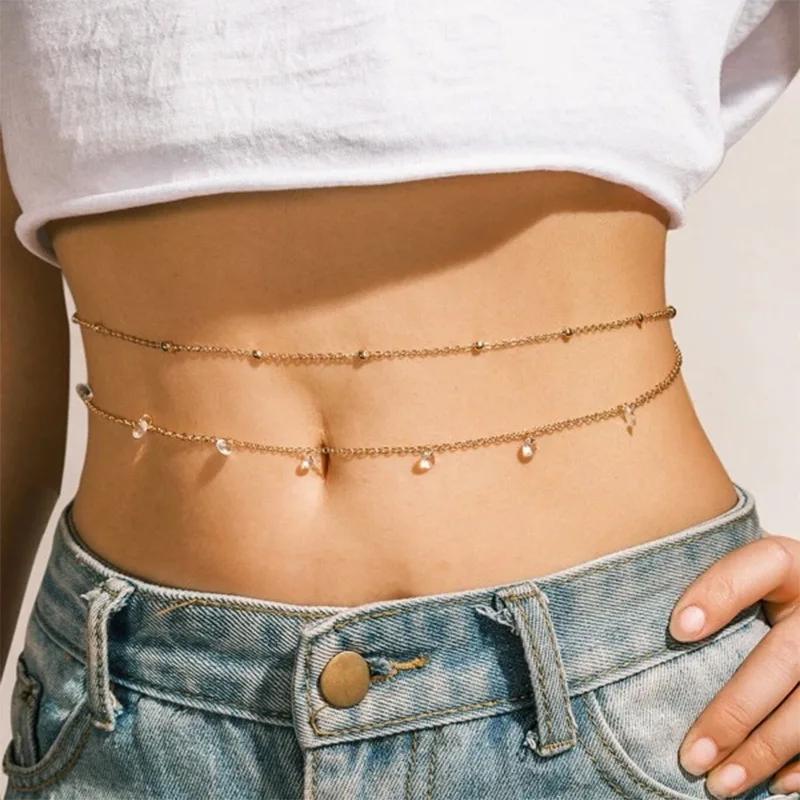 Classic Retro Cute Water Droplet Waist Belly Chain for Women Summer Beach Sexy Simple Body Chain Vacation Jewelry Accessories