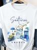 Santorini Graphic T-Shirt - Cozy and Stylish White Tee Featuring Beautiful Blue Dome Architecture an