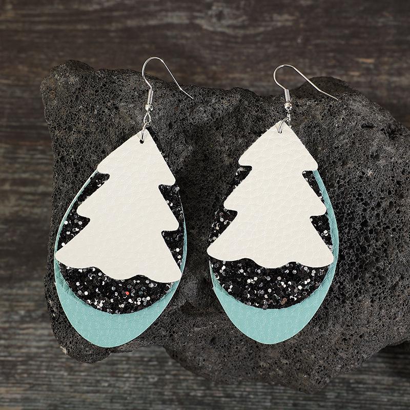 Teardrop Multicolor Leather Christmas Tree Earrings - Retro Style